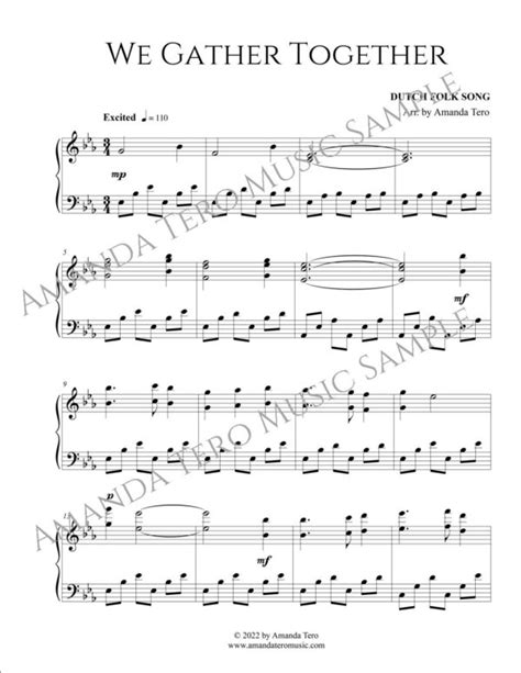We Gather Together Thanksgiving Hymn Late Intermediate Piano Sheet Music Solo